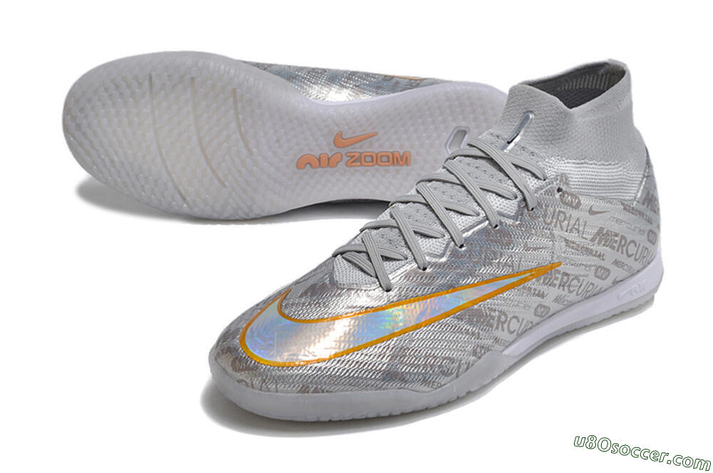 Nike Air Zoom Mercurial Superfly 9 Elite IC Indoor & Futsal Soccer Shoes - Silver/Gold 3