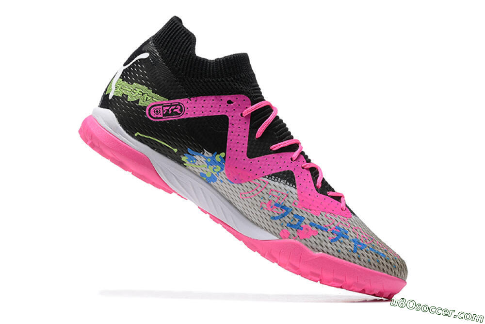 Puma Future Ultimate TF Artificial Turf Soccer Shoes - Black/Grey/Green/Pink 6