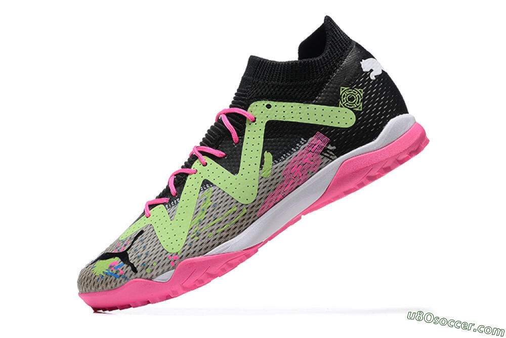 Puma Future Ultimate TF Artificial Turf Soccer Shoes - Black/Grey/Green/Pink 7