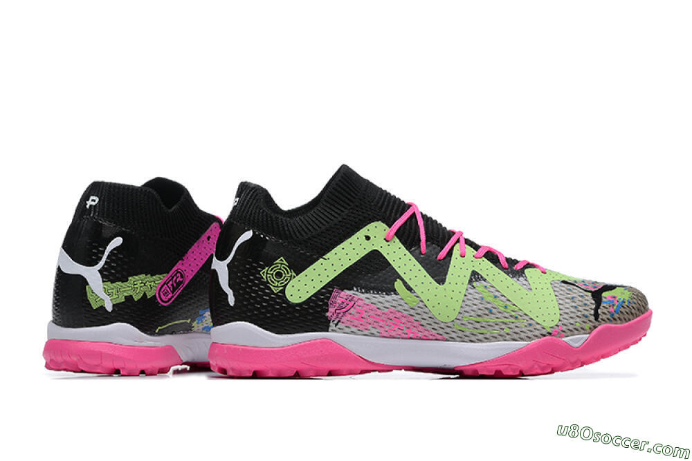Puma Future Ultimate TF Artificial Turf Soccer Shoes - Black/Grey/Green/Pink 8