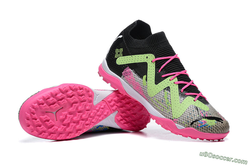 Puma Future Ultimate TF Artificial Turf Soccer Shoes - Black/Grey/Green/Pink 4