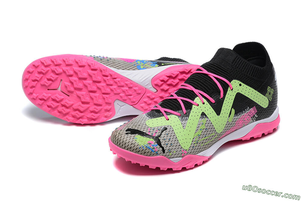 Puma Future Ultimate TF Artificial Turf Soccer Shoes - Black/Grey/Green/Pink 3