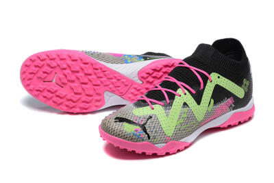 Puma Future Ultimate TF Artificial Turf Soccer Shoes - Black/Grey/Green/Pink