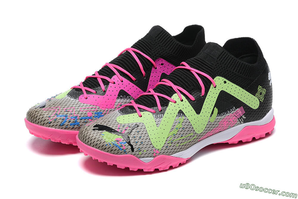 Puma Future Ultimate TF Artificial Turf Soccer Shoes - Black/Grey/Green/Pink 9