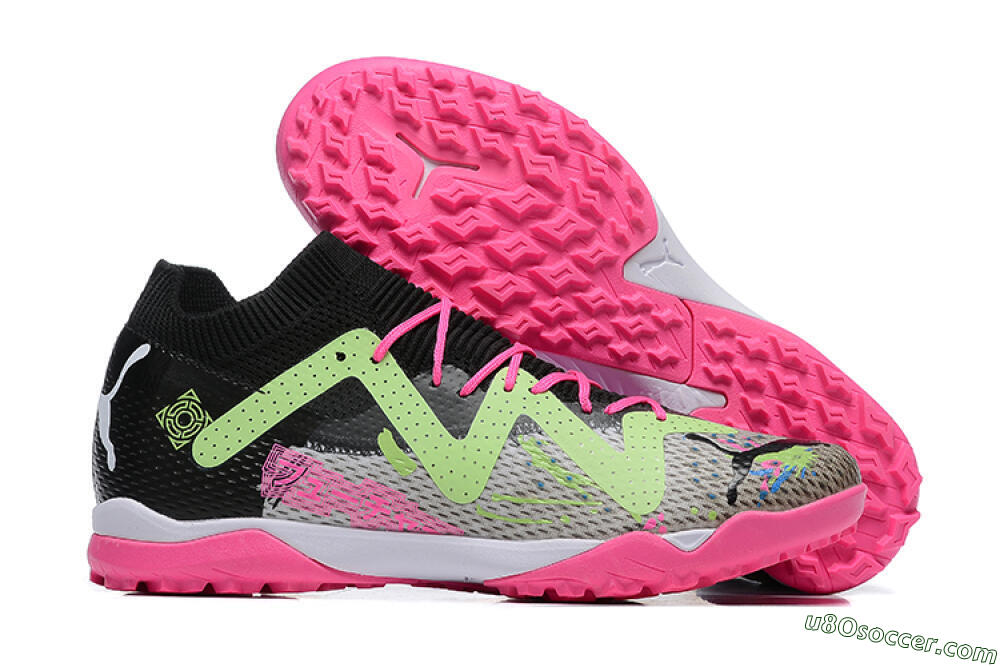 Puma Future Ultimate TF Artificial Turf Soccer Shoes - Black/Grey/Green/Pink 1
