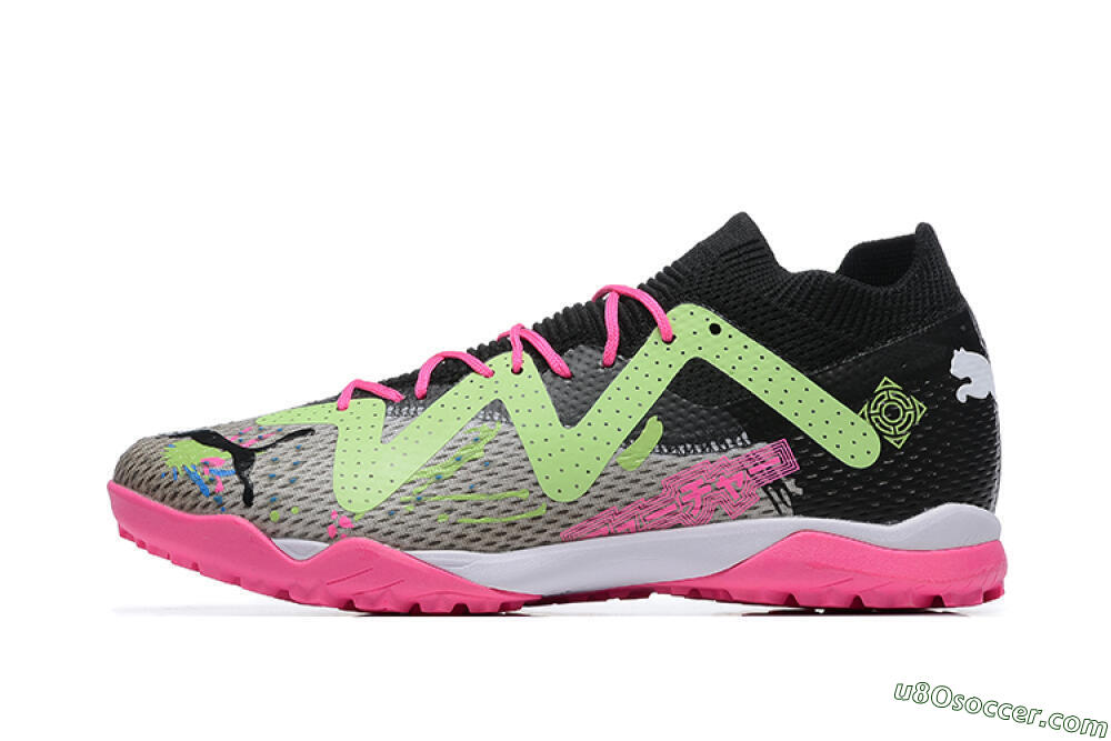 Puma Future Ultimate TF Artificial Turf Soccer Shoes - Black/Grey/Green/Pink 2