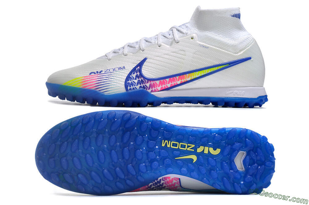 Nike Air Zoom Mercurial Superfly 9 Elite TF Artificial Turf Soccer Shoes - White/Blue/Pink 0