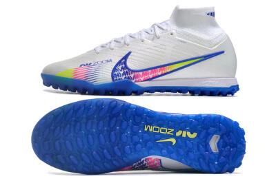 Nike Air Zoom Mercurial Superfly 9 Elite TF Artificial Turf Soccer Shoes - White/Blue/Pink