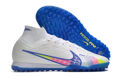 Nike Air Zoom Mercurial Superfly 9 Elite TF Artificial Turf Soccer Shoes - White/Blue/Pink