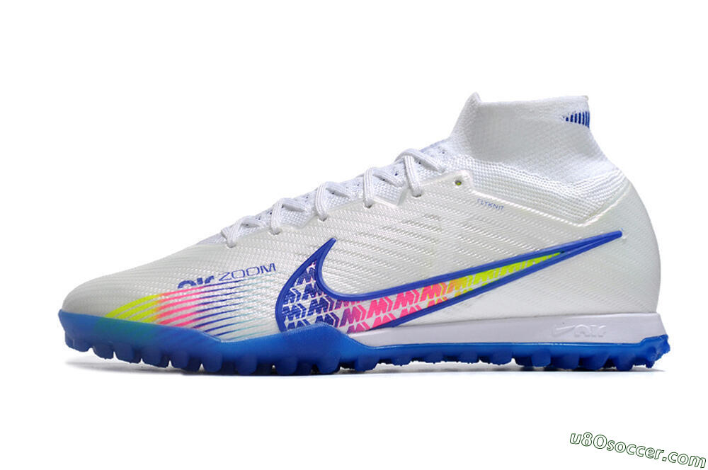Nike Air Zoom Mercurial Superfly 9 Elite TF Artificial Turf Soccer Shoes - White/Blue/Pink 2