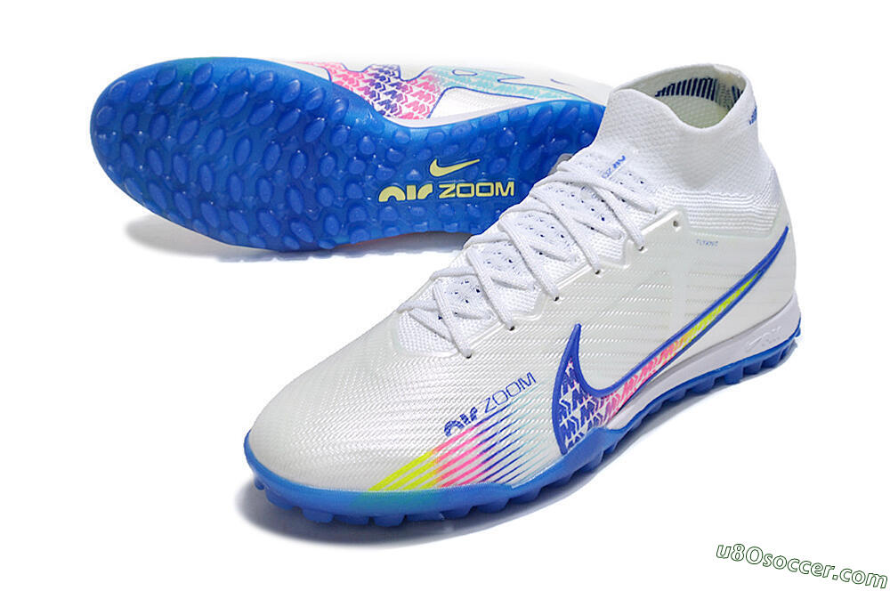 Nike Air Zoom Mercurial Superfly 9 Elite TF Artificial Turf Soccer Shoes - White/Blue/Pink 3