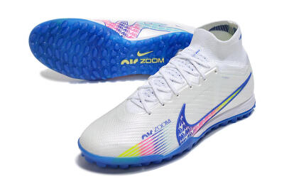 Nike Air Zoom Mercurial Superfly 9 Elite TF Artificial Turf Soccer Shoes - White/Blue/Pink