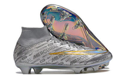 Nike Air Zoom Mercurial Superfly 15 Elite FG Firm Ground Soccer Cleats - Sliver/Gold/Rainbow