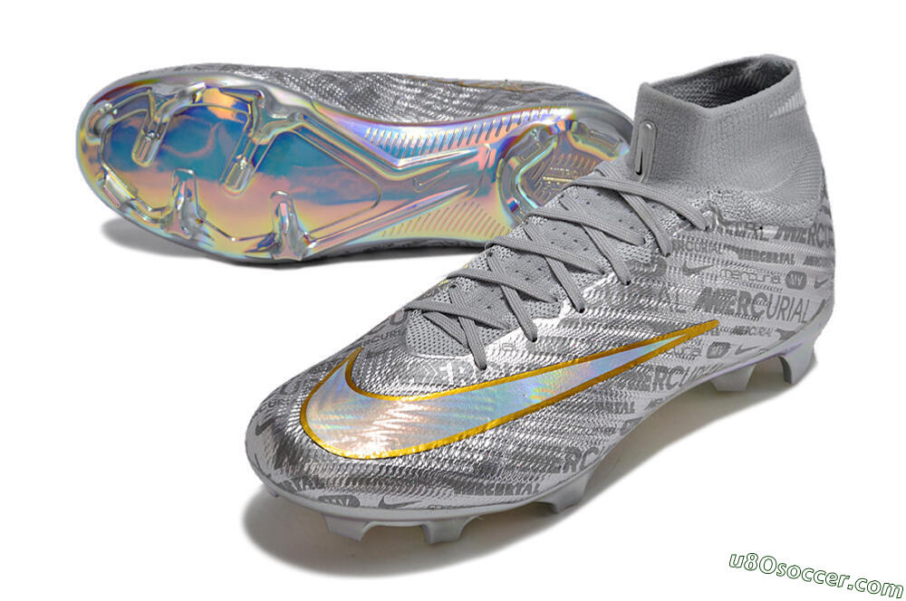 Nike Air Zoom Mercurial Superfly 15 Elite FG Firm Ground Soccer Cleats - Sliver/Gold/Rainbow 3