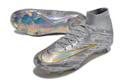 Nike Air Zoom Mercurial Superfly 15 Elite FG Firm Ground Soccer Cleats - Sliver/Gold/Rainbow