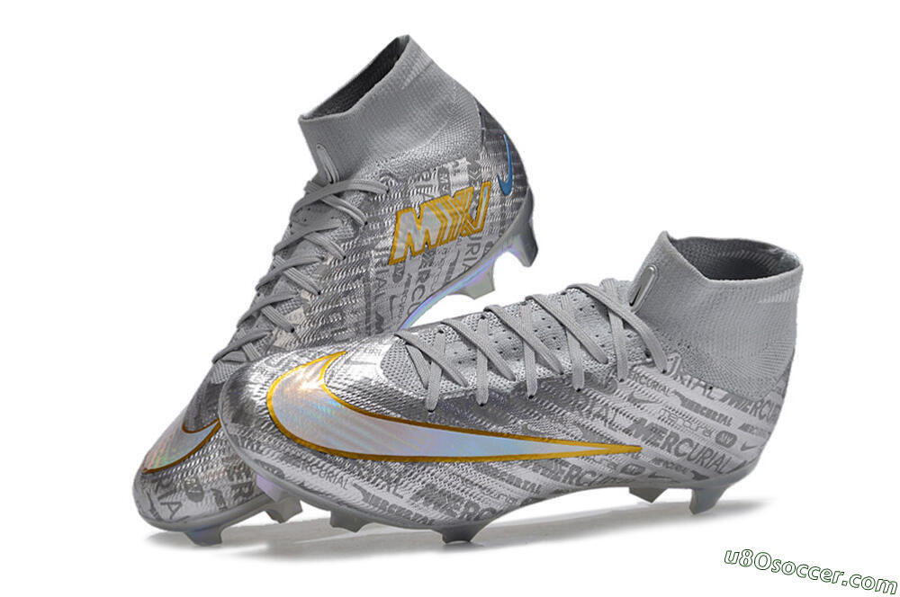 Nike Air Zoom Mercurial Superfly 15 Elite FG Firm Ground Soccer Cleats - Sliver/Gold/Rainbow 6
