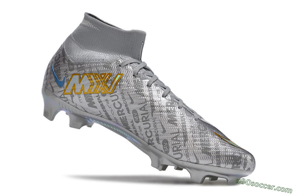 Nike Air Zoom Mercurial Superfly 15 Elite FG Firm Ground Soccer Cleats - Sliver/Gold/Rainbow 7