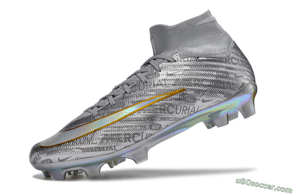 Nike Air Zoom Mercurial Superfly 15 Elite FG Firm Ground Soccer Cleats - Sliver/Gold/Rainbow 8