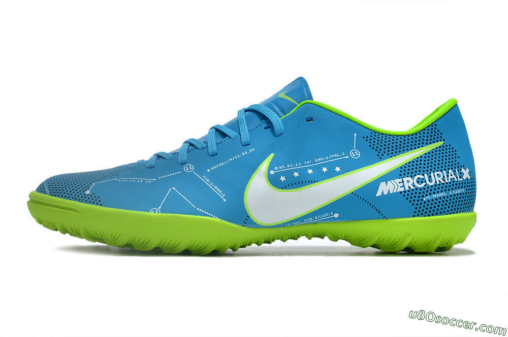 NIke Mercuricalx Victory 6 TF Artificial Turf Soccer Shoes - Blue/Silver/Green 2