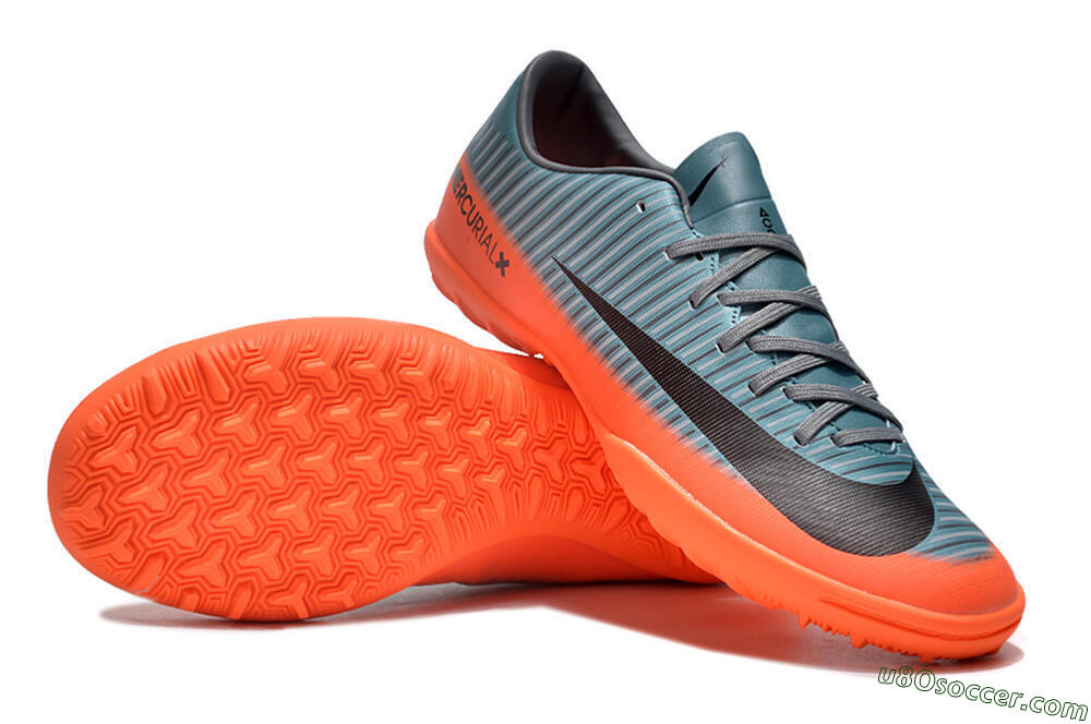 NIke Mercuricalx Victory 6 TF Artificial Turf Soccer Shoes - Blue/Black/Orange 3