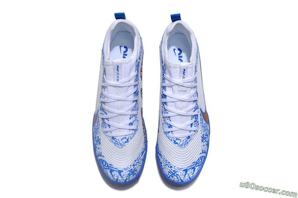Nike Air Zoom Mercurial Vapor 15 Pro TF Artificial Turf Soccer Shoes - White/Blue/Gold 4