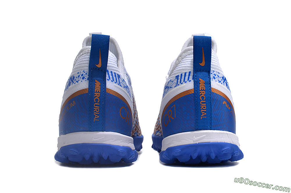Nike Air Zoom Mercurial Vapor 15 Pro TF Artificial Turf Soccer Shoes - White/Blue/Gold 5