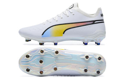 Puma King Ultimate Icon MG Multi Ground Soccer Cleats - White/Blue/Yellow/Red