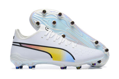 Puma King Ultimate Icon MG Multi Ground Soccer Cleats - White/Blue/Yellow/Red