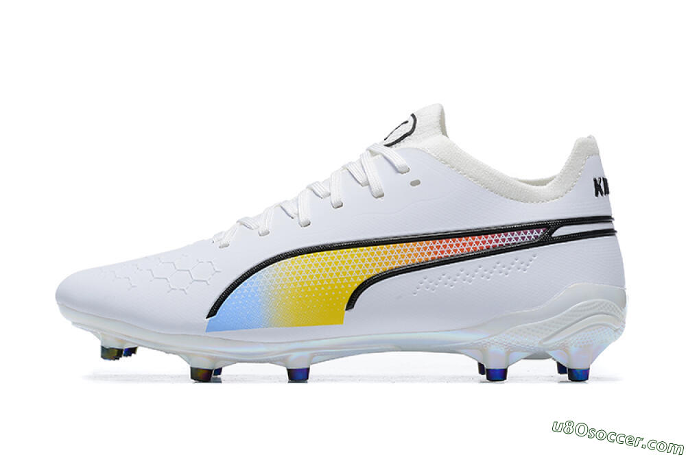Puma King Ultimate Icon MG Multi Ground Soccer Cleats - White/Blue/Yellow/Red 2