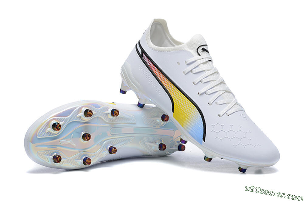Puma King Ultimate Icon MG Multi Ground Soccer Cleats - White/Blue/Yellow/Red 4