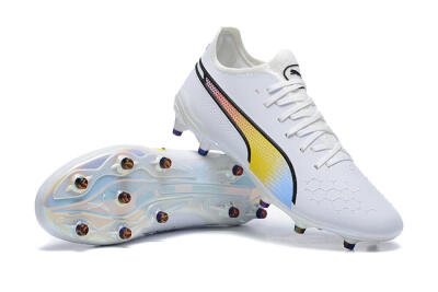 Puma King Ultimate Icon MG Multi Ground Soccer Cleats - White/Blue/Yellow/Red