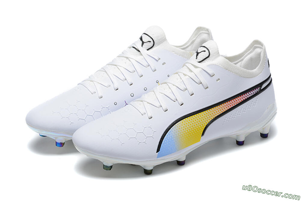 Puma King Ultimate Icon MG Multi Ground Soccer Cleats - White/Blue/Yellow/Red 5