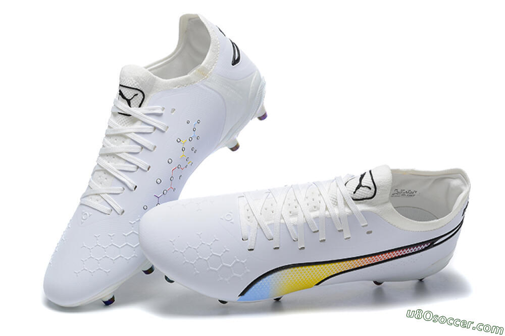 Puma King Ultimate Icon MG Multi Ground Soccer Cleats - White/Blue/Yellow/Red 6