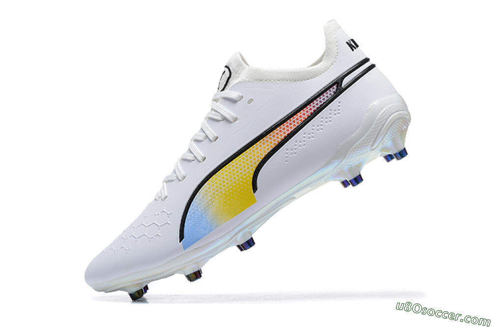 Puma King Ultimate Icon MG Multi Ground Soccer Cleats - White/Blue/Yellow/Red 8