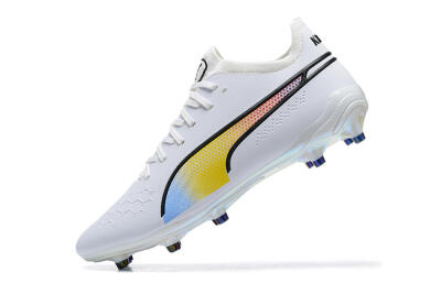 Puma King Ultimate Icon MG Multi Ground Soccer Cleats - White/Blue/Yellow/Red