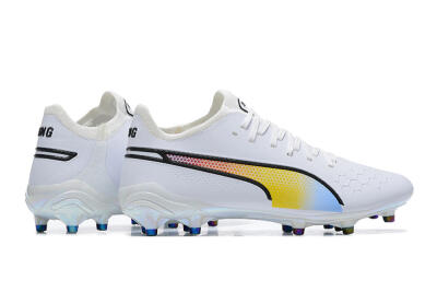 Puma King Ultimate Icon MG Multi Ground Soccer Cleats - White/Blue/Yellow/Red