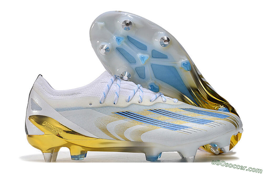 Adidas X Crazyfast.1 SG Soft Ground Soccer Cleats - White/Blue/Gold 1