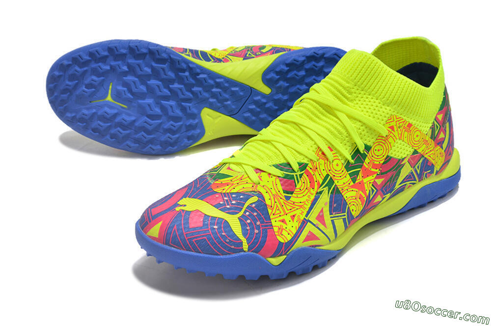 Puma Future X Powercat Tokyo Match TF Artificial Turf Soccer Shoes - Blue/Yellow/Pink 3