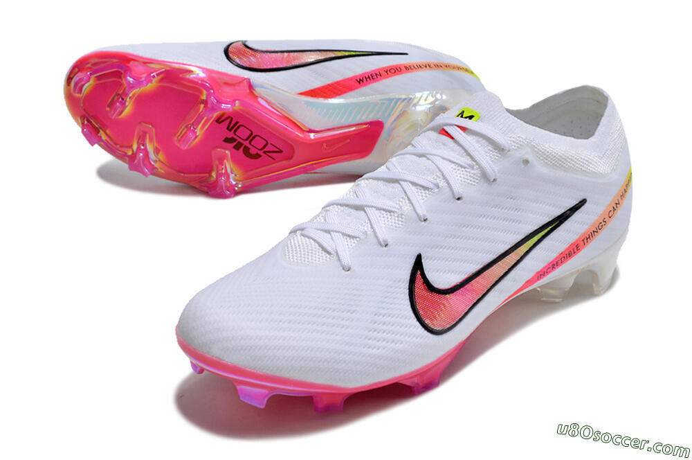 Nike Air Zoom Mercurial Vapor 15 Elite FG Firm Ground Soccer Cleats - White/Pink/Black/Yellow 3