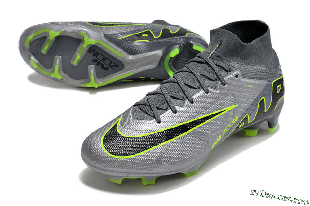 Nike Air Zoom Mercurial Superfly 9 Elite FG Firm Ground Soccer Cleats - Grey/Silver/Black/Green 3