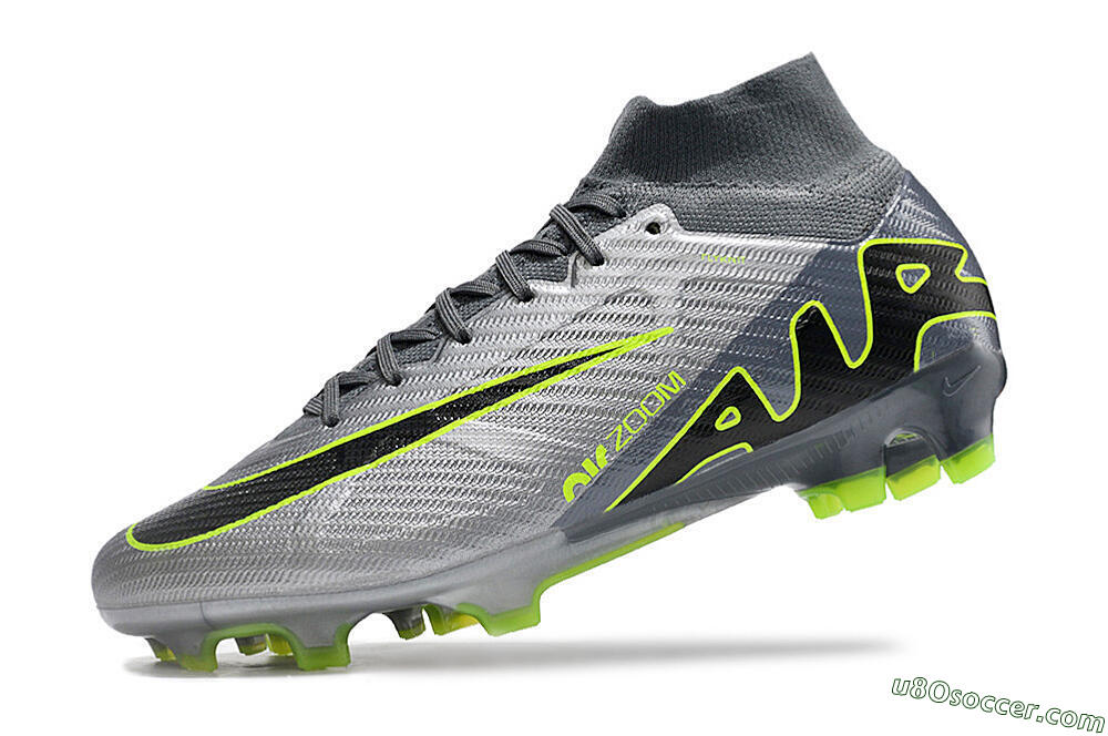 Nike Air Zoom Mercurial Superfly 9 Elite FG Firm Ground Soccer Cleats - Grey/Silver/Black/Green 5