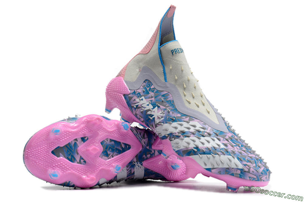 Adidas Predator Freak+ FG Firm Ground Soccer Cleats - Blue/Pink/White/Grey 3