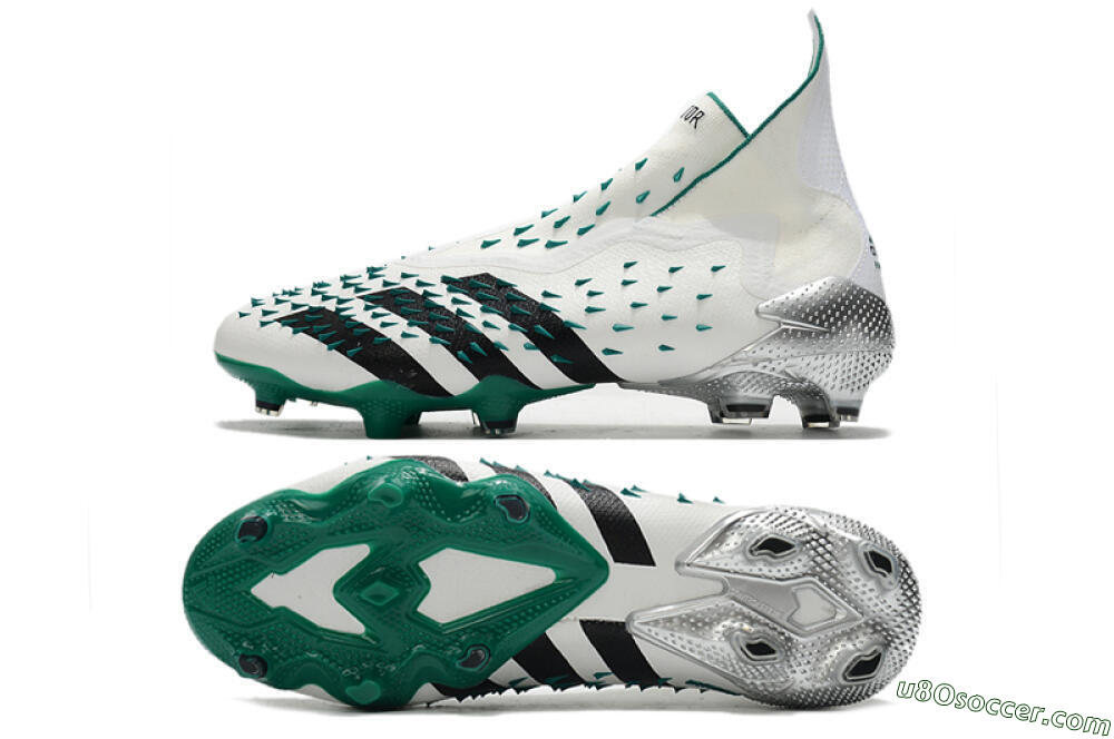 Adidas Predator Freak+ FG Firm Ground Soccer Cleats - White/Black/Green 0
