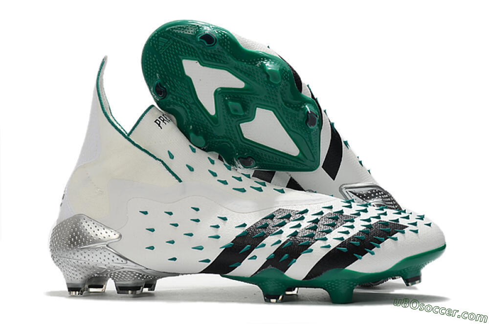 Adidas Predator Freak+ FG Firm Ground Soccer Cleats - White/Black/Green 1