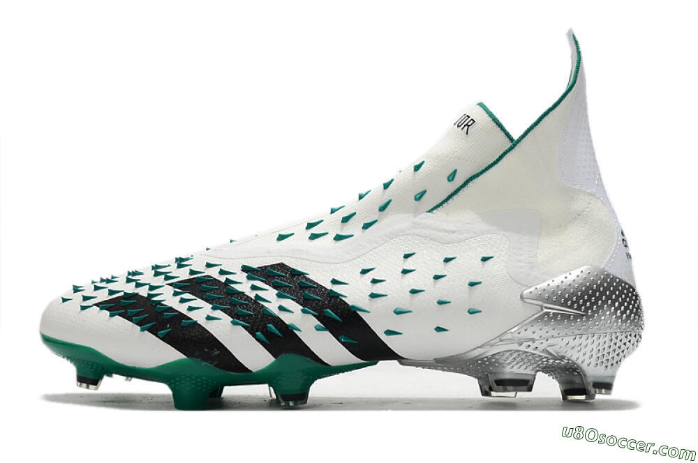 Adidas Predator Freak+ FG Firm Ground Soccer Cleats - White/Black/Green 2