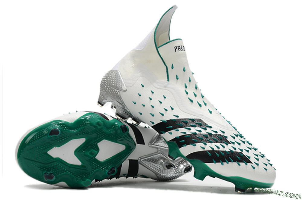 Adidas Predator Freak+ FG Firm Ground Soccer Cleats - White/Black/Green 3