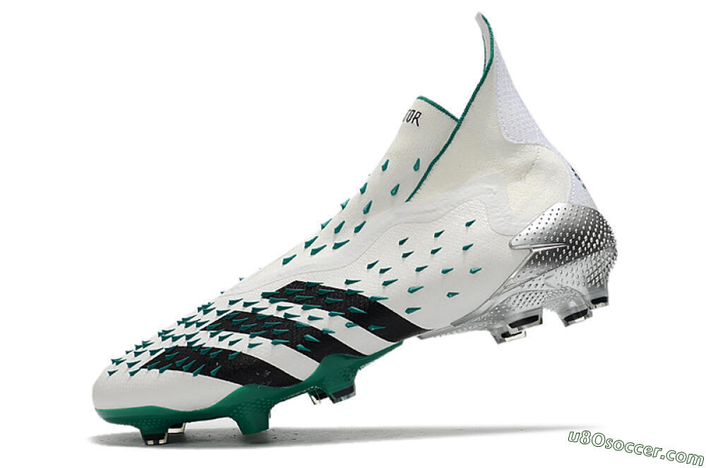 Adidas Predator Freak+ FG Firm Ground Soccer Cleats - White/Black/Green 5