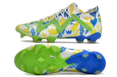 Puma Future Ultimate DNA FG Firm Ground Soccer Cleats - White/Blue/Yellow/Green