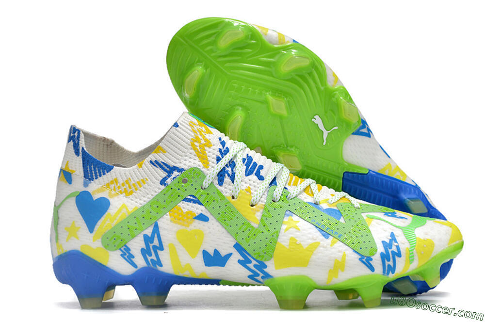 Puma Future Ultimate DNA FG Firm Ground Soccer Cleats - White/Blue/Yellow/Green 1