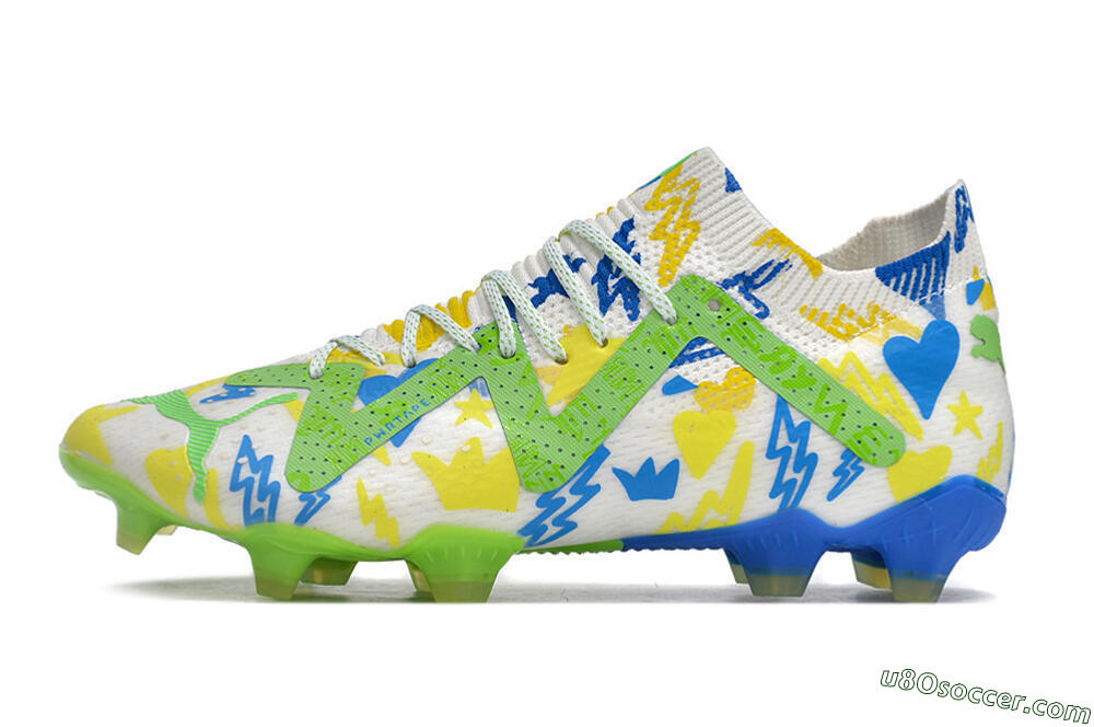 Puma Future Ultimate DNA FG Firm Ground Soccer Cleats - White/Blue/Yellow/Green 2